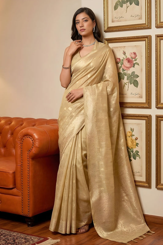  Gold Banarasi Silk Saree Rich Zari Weaving Traditional Saree 