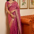 Pink Banarasi Silk Saree with Gold Zari Weaving Traditional Saree