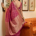 Pink Banarasi Silk Saree with Gold Zari Weaving Traditional Saree