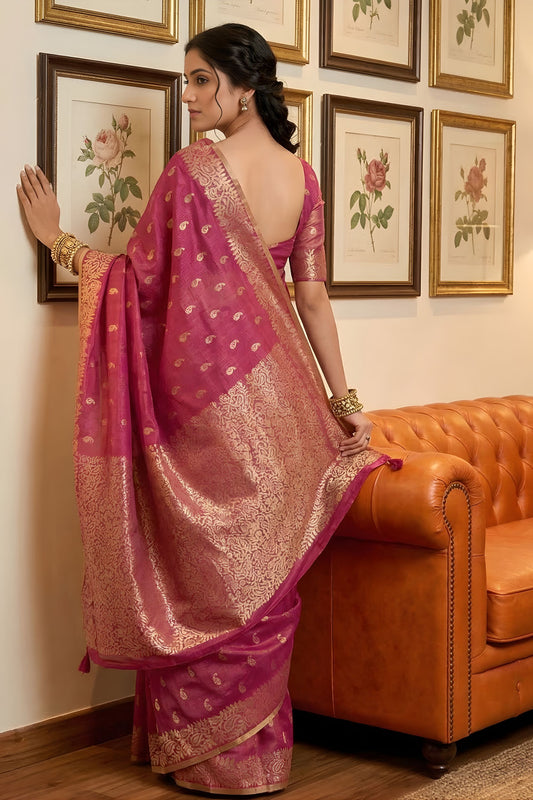 Pink Banarasi Silk Saree with Gold Zari Weaving Traditional Saree