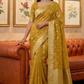 Mustard Yellow Banarasi Silk Saree Gold Zari Weaving Traditional Saree 
