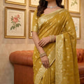 Mustard Yellow Banarasi Silk Saree Gold Zari Weaving Traditional Saree