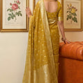 Mustard Yellow Banarasi Silk Saree Gold Zari Weaving Traditional Saree