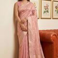 Pastel Pink Banarasi Silk Saree Gold Zari Weaving Traditional Saree 