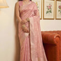 Pastel Pink Banarasi Silk Saree Gold Zari Weaving Traditional Saree