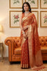  Rust Orange Banarasi Silk Saree Gold Zari Weaving Traditional Saree 