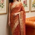 Rust Orange Banarasi Silk Saree Gold Zari Weaving Traditional Saree
