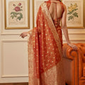 Rust Orange Banarasi Silk Saree Gold Zari Weaving Traditional Saree