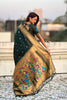 Dark Green Paithani Silk Saree Rich Gold Zari Border Multicolor Peacock Pallu
