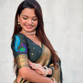 Dark Green Paithani Silk Saree Rich Gold Zari Border Multicolor Peacock Pallu