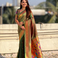  Olive Green Paithani Silk Saree Rich Gold Zari Border Multicolor Peacock Pallu