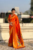 Orange Paithani Silk Saree Rich Gold Zari Border Multicolor Peacock Pallu