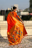 Orange Paithani Silk Saree Rich Gold Zari Border Multicolor Peacock Pallu