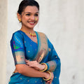 Blue Paithani Silk Saree Rich Gold Zari Border Multicolor Peacock Pallu