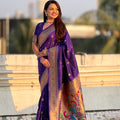Royal Purple Paithani Silk Saree Rich Gold Zari Border Multicolor Peacock Pallu