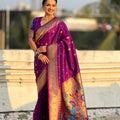 Rani Pink Paithani Silk Saree Rich Gold Zari Border Multicolor Peacock Pallu