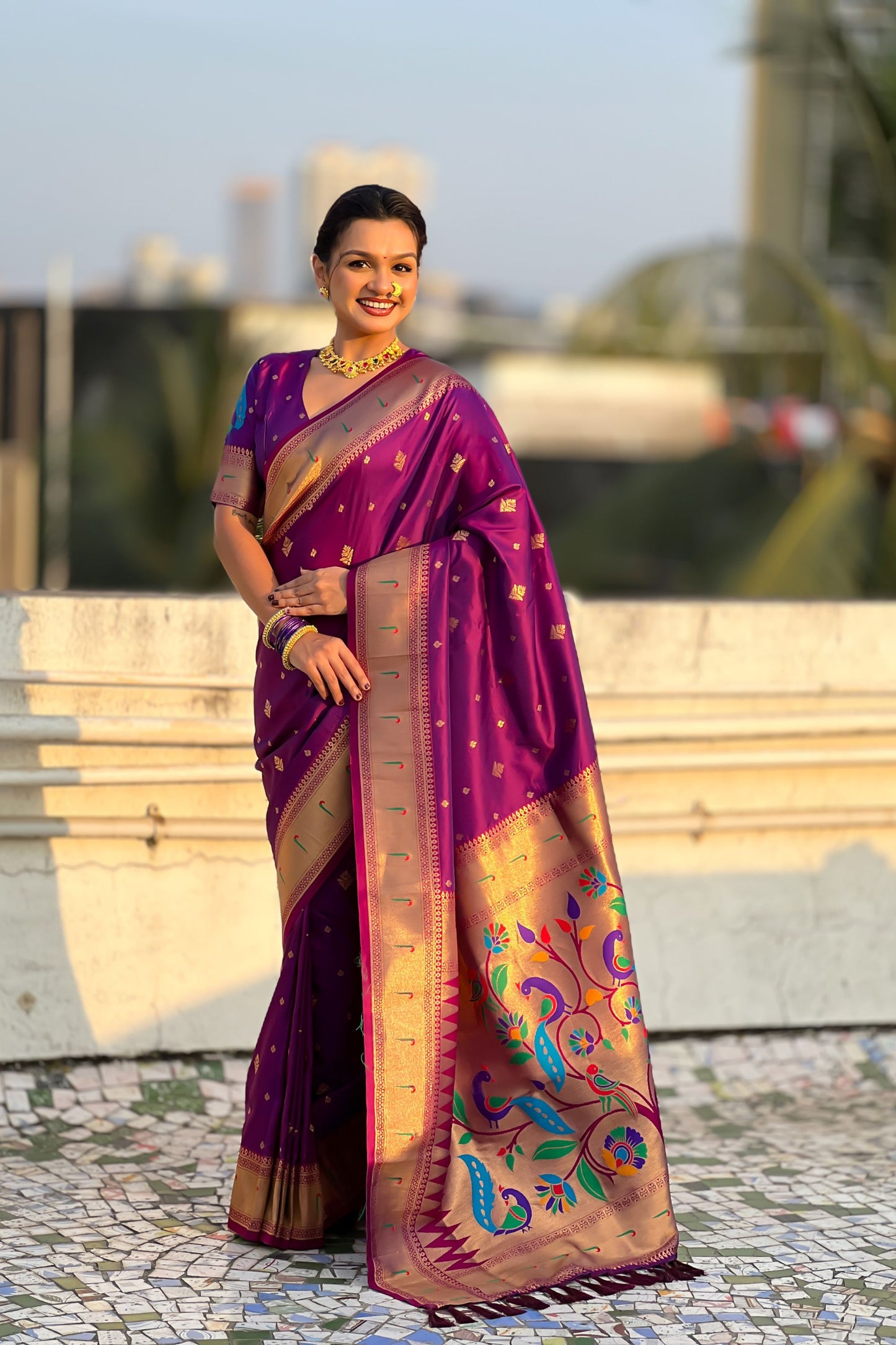 Rani Pink Paithani Silk Saree Rich Gold Zari Border Multicolor Peacock Pallu