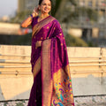  Rani Pink Paithani Silk Saree Rich Gold Zari Border Multicolor Peacock Pallu 