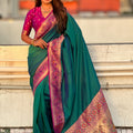 Teal Green Paithani Silk Saree Rich Gold Zari Floral Peacock Pallu