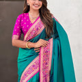 Teal Green Paithani Silk Saree Rich Gold Zari Floral Peacock Pallu