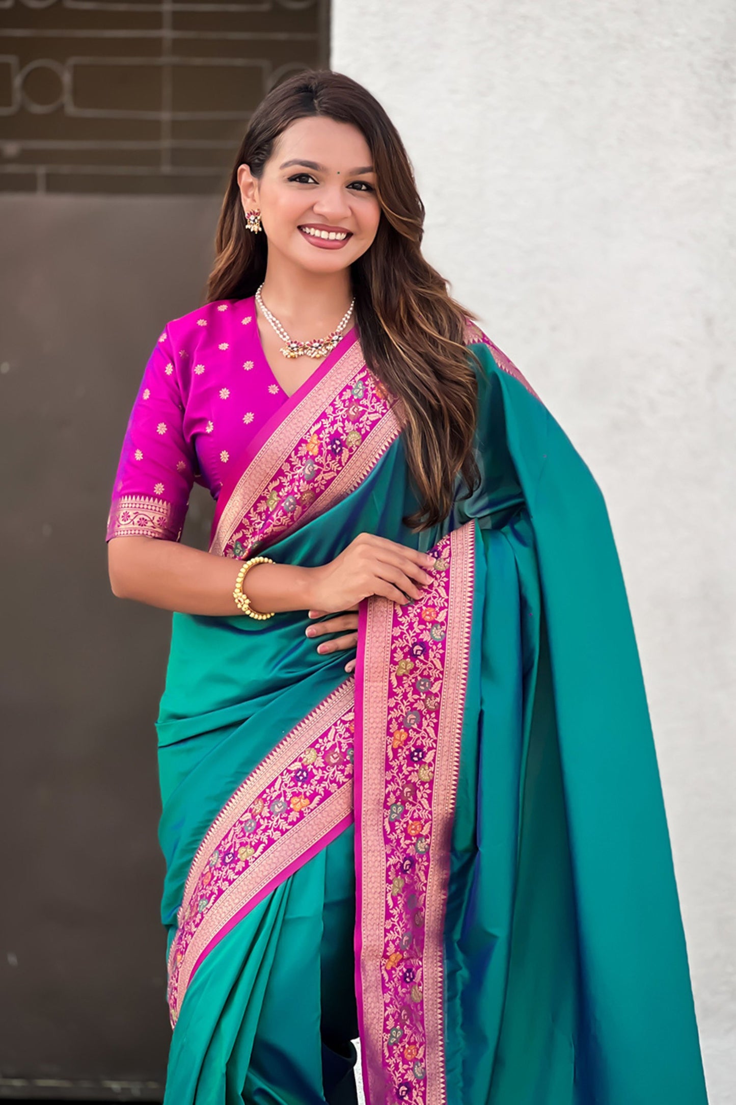 Teal Green Paithani Silk Saree Rich Gold Zari Floral Peacock Pallu