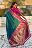 Teal Green Paithani Silk Saree Rich Gold Zari Floral Peacock Pallu