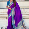 Purple Paithani Silk Saree and Rich Gold Zari Floral Peacock Pallu