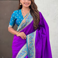 Purple Paithani Silk Saree and Rich Gold Zari Floral Peacock Pallu