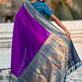 Purple Paithani Silk Saree and Rich Gold Zari Floral Peacock Pallu