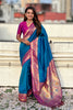  Teal Blue Paithani Silk Saree and Rich Gold Zari Floral Peacock Pallu
