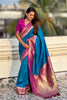 Teal Blue Paithani Silk Saree and Rich Gold Zari Floral Peacock Pallu
