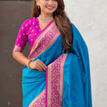 Teal Blue Paithani Silk Saree and Rich Gold Zari Floral Peacock Pallu