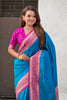 Teal Blue Paithani Silk Saree and Rich Gold Zari Floral Peacock Pallu