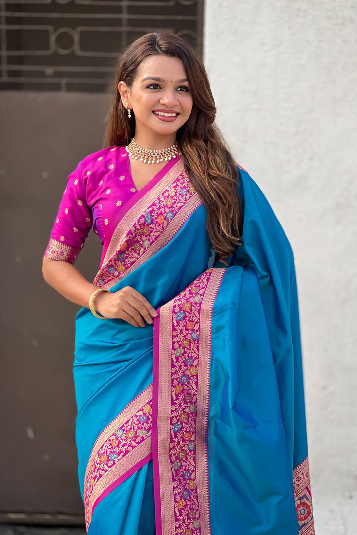 Teal Blue Paithani Silk Saree and Rich Gold Zari Floral Peacock Pallu