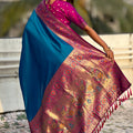 Teal Blue Paithani Silk Saree and Rich Gold Zari Floral Peacock Pallu