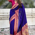 Royal Blue Paithani Silk Saree and Rich Gold Zari Floral Peacock Pallu