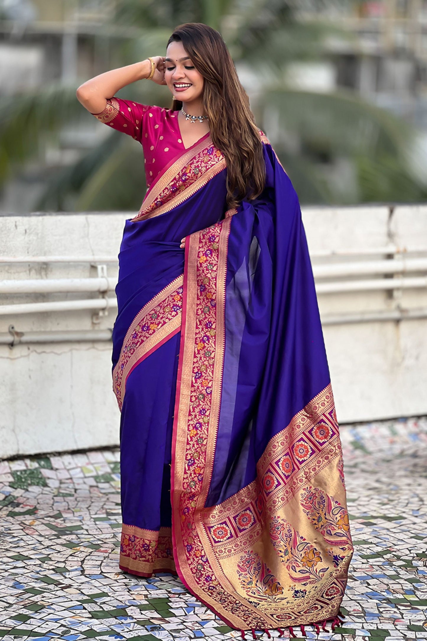Royal Blue Paithani Silk Saree and Rich Gold Zari Floral Peacock Pallu