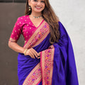 Royal Blue Paithani Silk Saree and Rich Gold Zari Floral Peacock Pallu