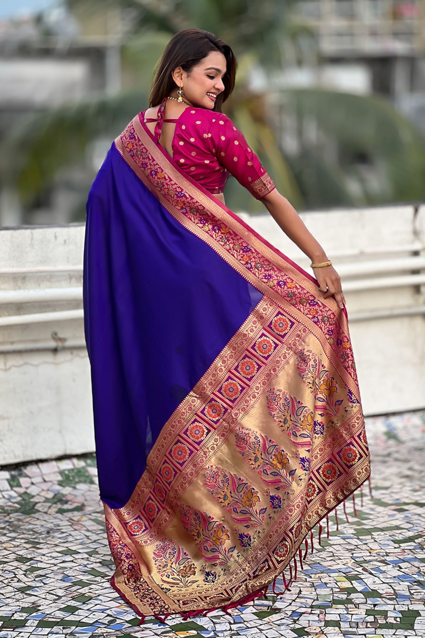 Royal Blue Paithani Silk Saree and Rich Gold Zari Floral Peacock Pallu