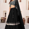 Elegant Black Embroidered Georgette Lehenga Choli with Soft Net Dupatta