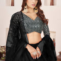 Elegant Black Embroidered Georgette Lehenga Choli with Soft Net Dupatta