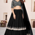  Elegant Black Embroidered Georgette Lehenga Choli with Soft Net Dupatta
