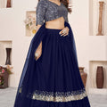 Beautiful Navy Blue Embroidered Georgette Lehenga Choli with Soft Net Dupatta