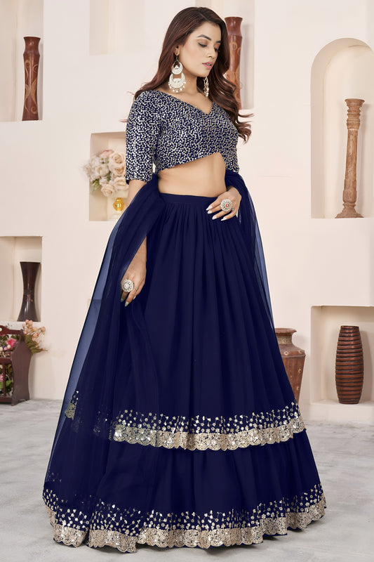Beautiful Navy Blue Embroidered Georgette Lehenga Choli with Soft Net Dupatta