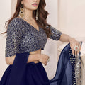 Beautiful Navy Blue Embroidered Georgette Lehenga Choli with Soft Net Dupatta