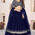  Beautiful Navy Blue Embroidered Georgette Lehenga Choli with Soft Net Dupatta