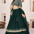 Stylish Rama Green Embroidered Georgette Lehenga Choli with Soft Net Dupatta