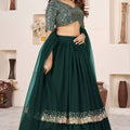 Stylish Rama Green Embroidered Georgette Lehenga Choli with Soft Net Dupatta