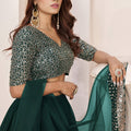 Stylish Rama Green Embroidered Georgette Lehenga Choli with Soft Net Dupatta