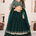 Stylish Rama Green Embroidered Georgette Lehenga Choli with Soft Net Dupatta